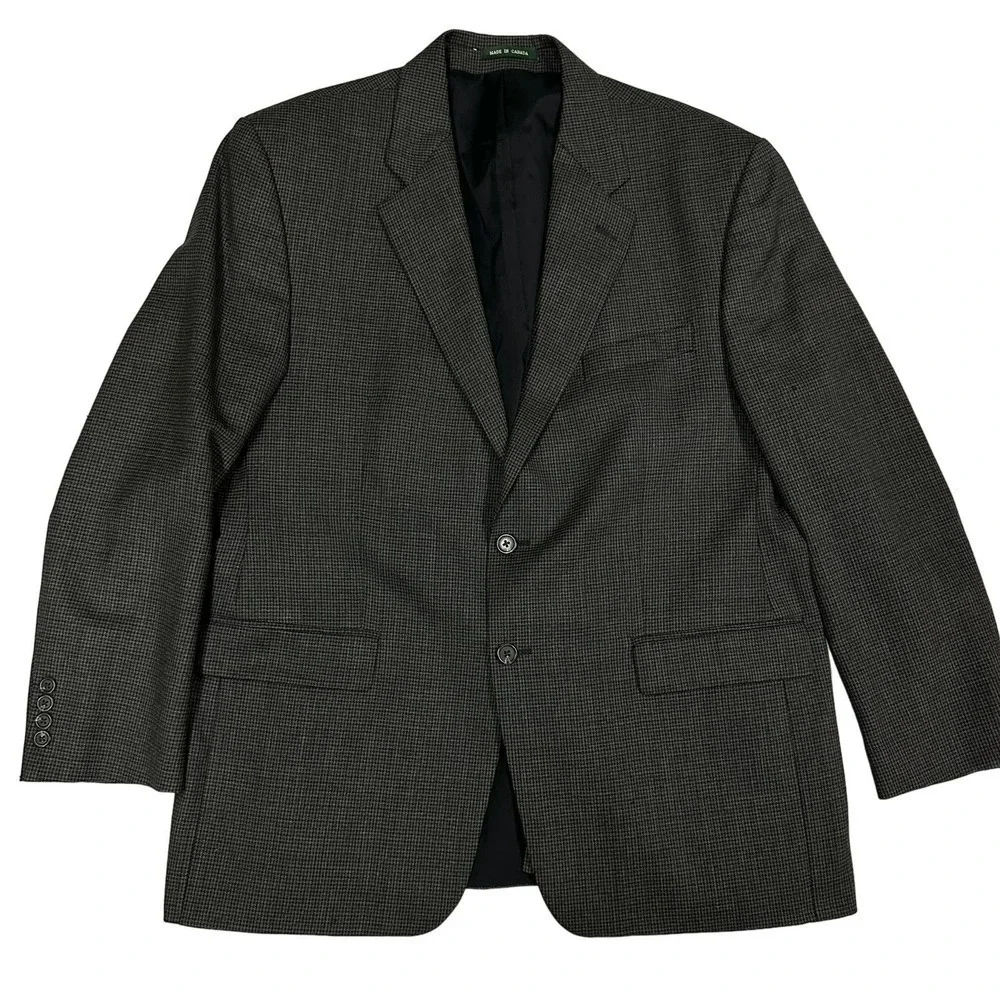 VTG Ralph Lauren Pure New Wool Sports Coat 44R Canada Blue Grey Herringbone